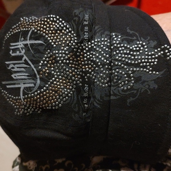 Harley Davidson Ladies Black Cotton Small Brimmed Hat with Embellished Eagle EUC - Picture 4 of 11